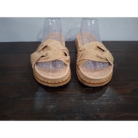 NWOB Vince Camuto Kevind Gold Rhinestone Braided Footbed Slides/Sz. 7.5M - Picture 5 of 9